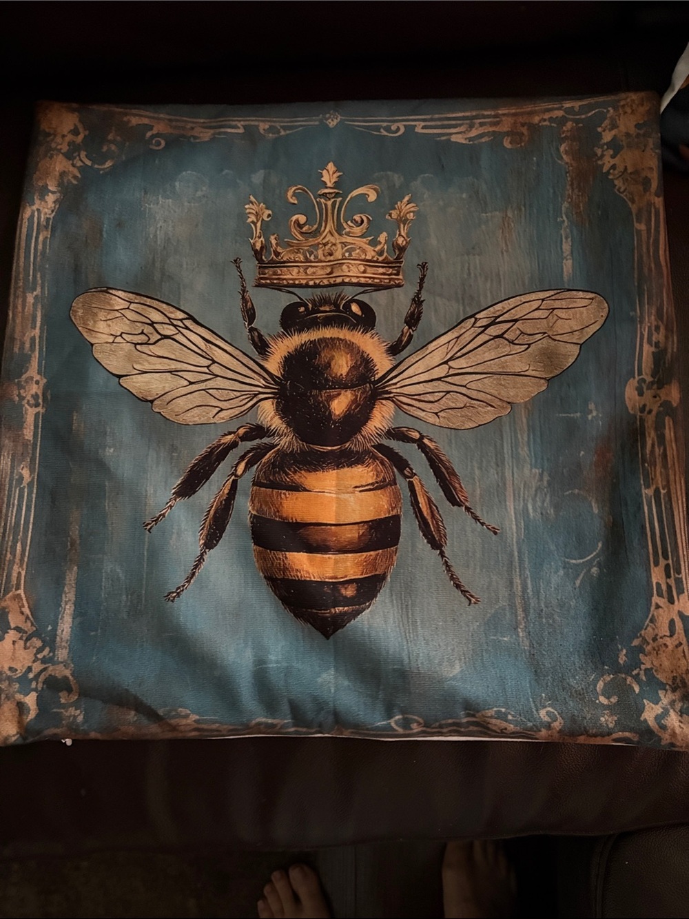 Regal Bee Wall Art Pillow in Teal and Gold - Unbranded